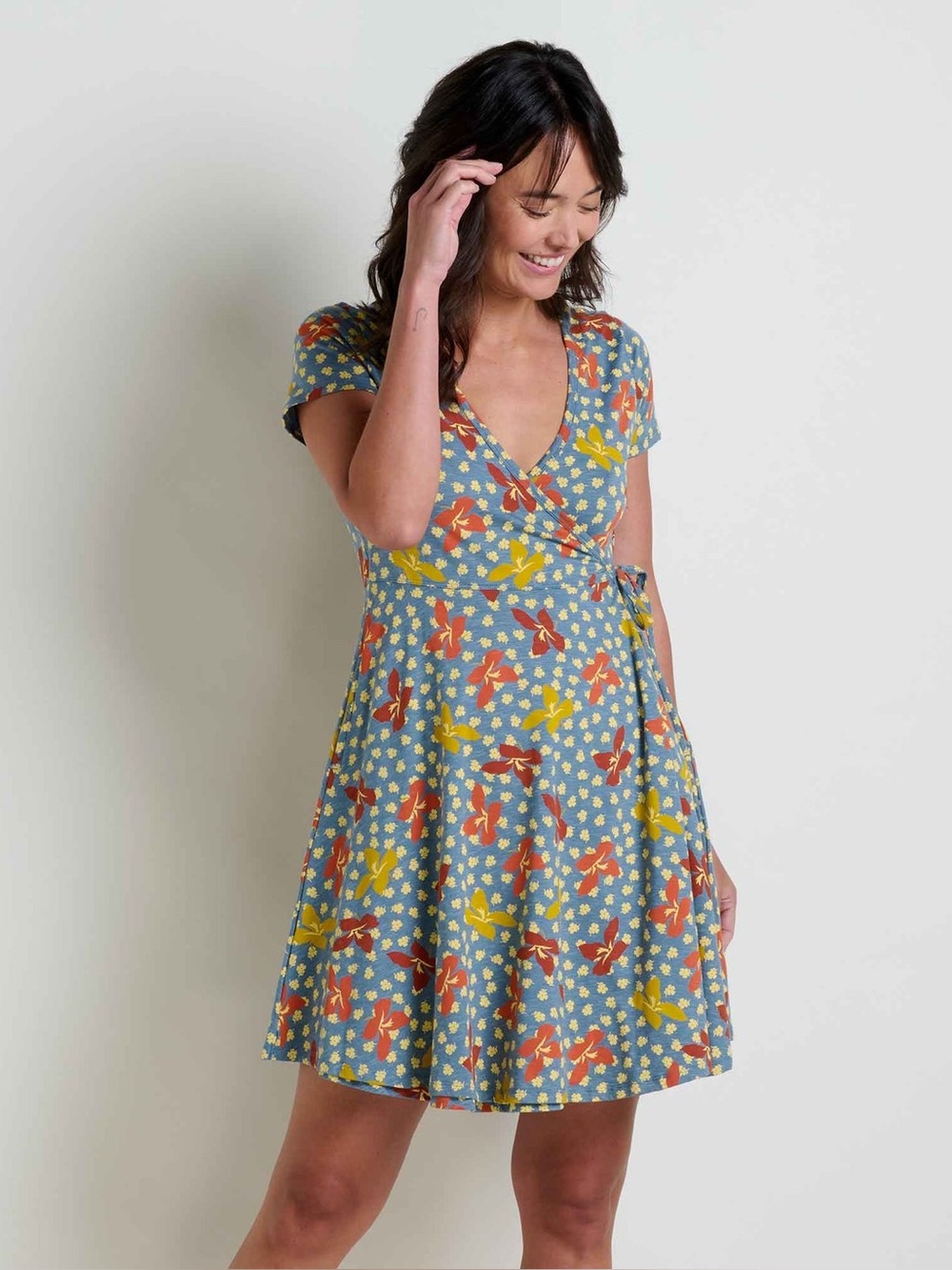 Toad&Co Rose Fressia Wrap Dress Organic Cotton Womens XS